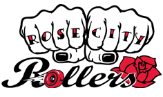 Rose City Rollers Logo Letters on fingers of fists Rose City Rollers Logo